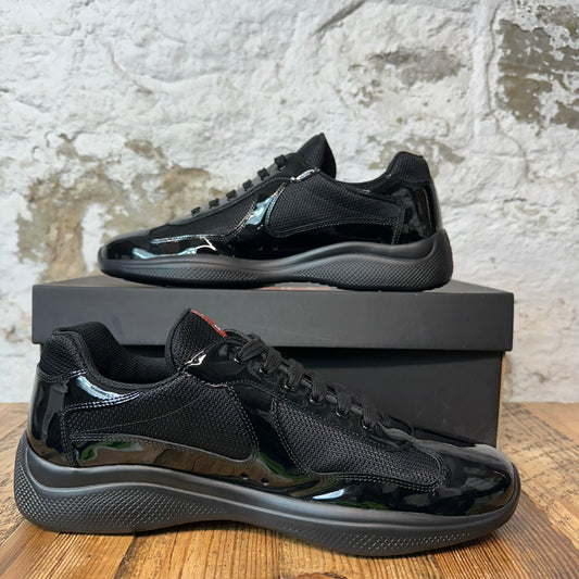 Prada Americas Cup Triple Black Patent Sneaker Sz 10