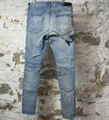 Amiri Old English Spell Blue Denim Jeans Sz 34