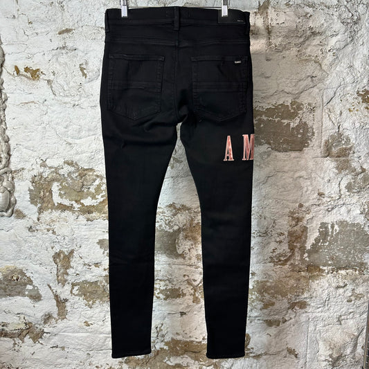 Amiri Red Tie-Dye Core Logo Black Denim Jeans Sz 31