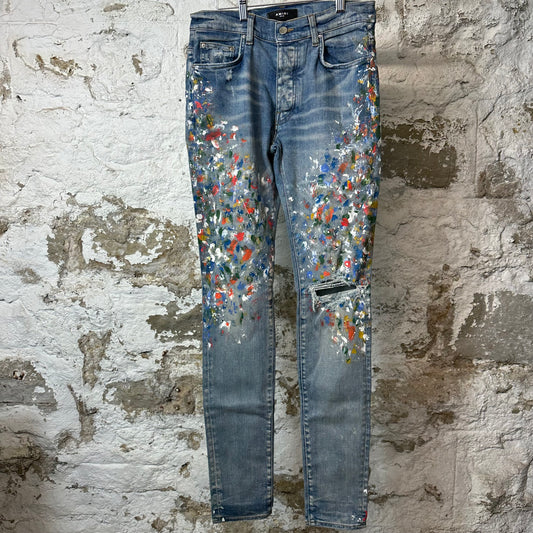 Amiri Multicolor Paint Splatter Blue Denim Jeans Sz 30