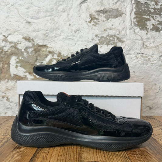 Prada Americas Cup Triple Black Patent Sneaker Sz 8.5