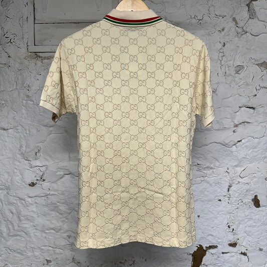 Gucci GG Monogram Cream Polo Sz S