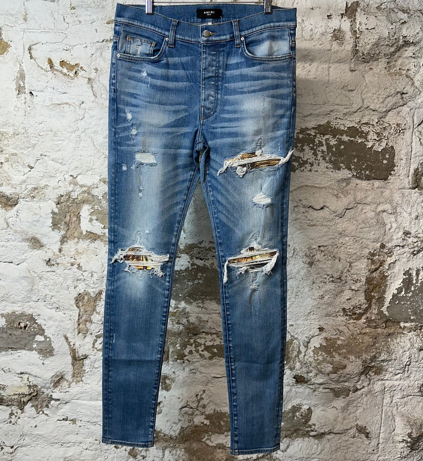 Amiri MX1 Aloha Patch Blue Denim Jeans Sz 34