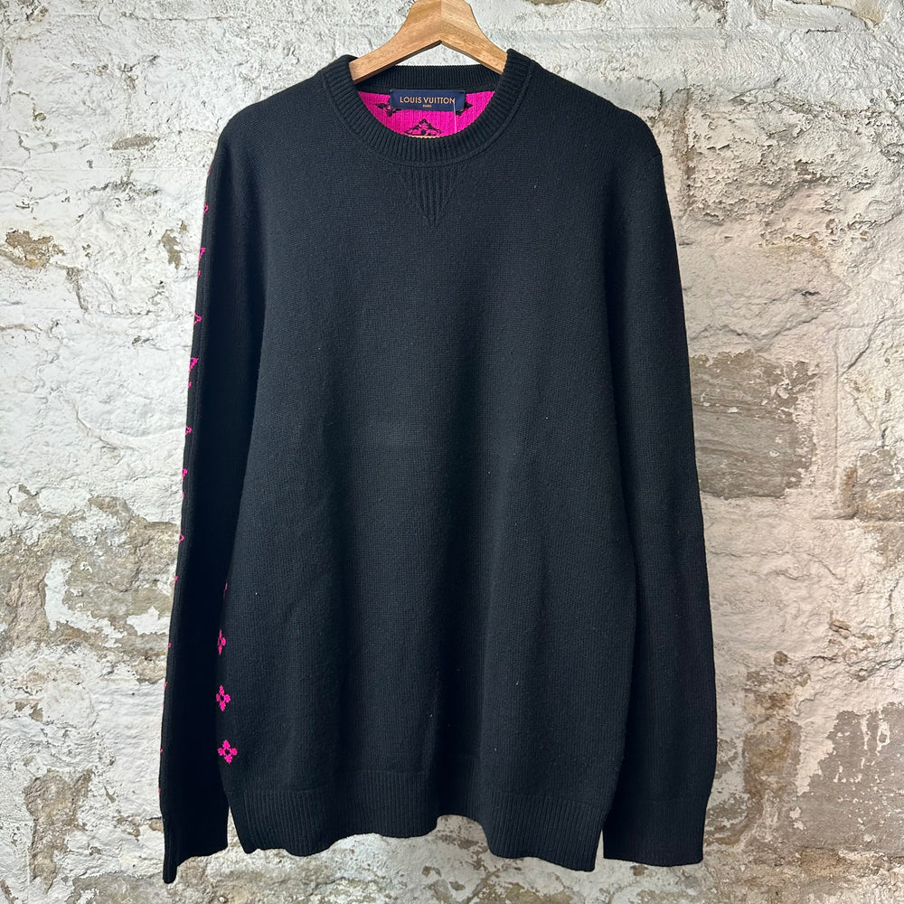 Louis Vuitton Pink Monogram Black Sweater Sz XL