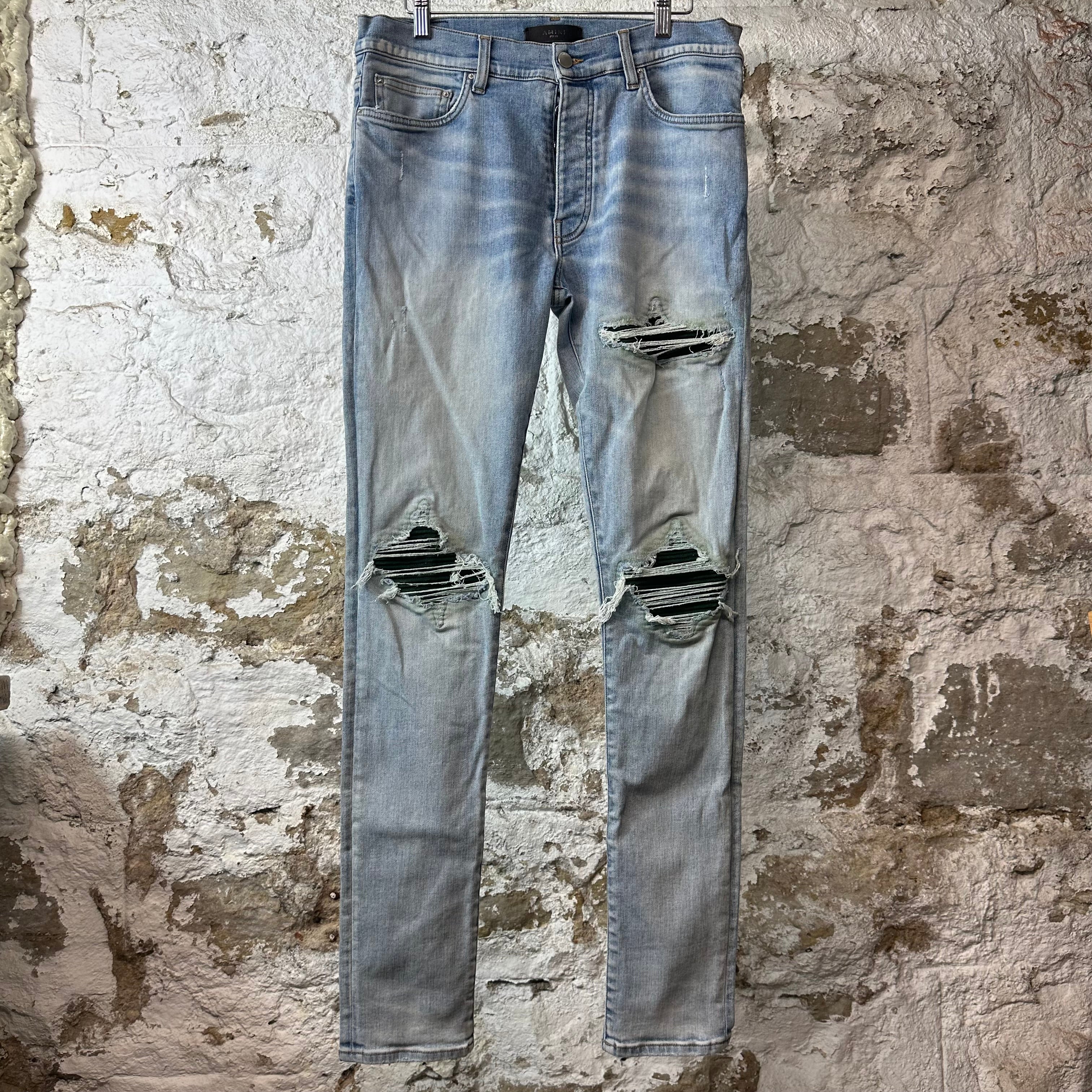 Amiri MX1 Green Suede Blue Denim Jeans Sz 32