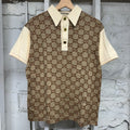 Gucci Beige GG Monogram Cream Polo Shirt Sz M