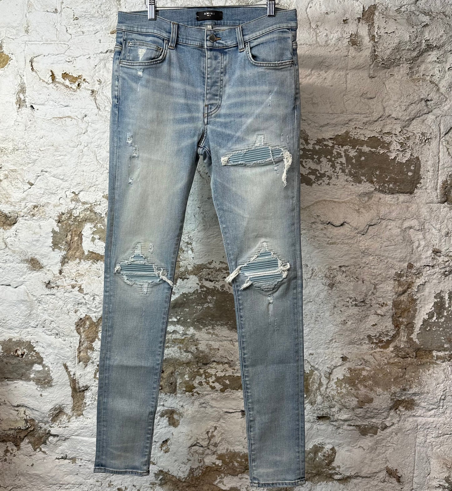 Amiri MX1 Light Blue Suede Blue Denim Jeans Sz 32