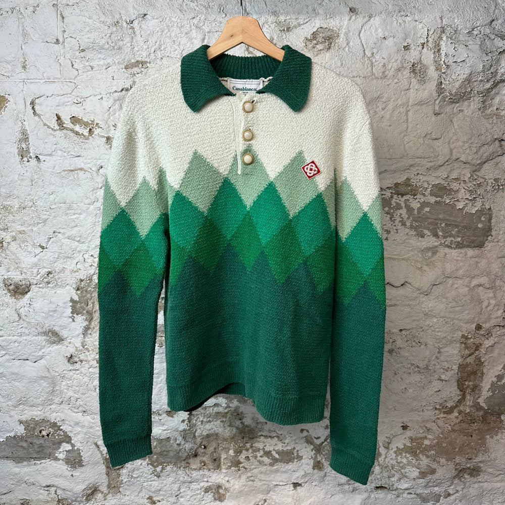 Casablanca Degrade Boucle Green Polo Sweater Sz M