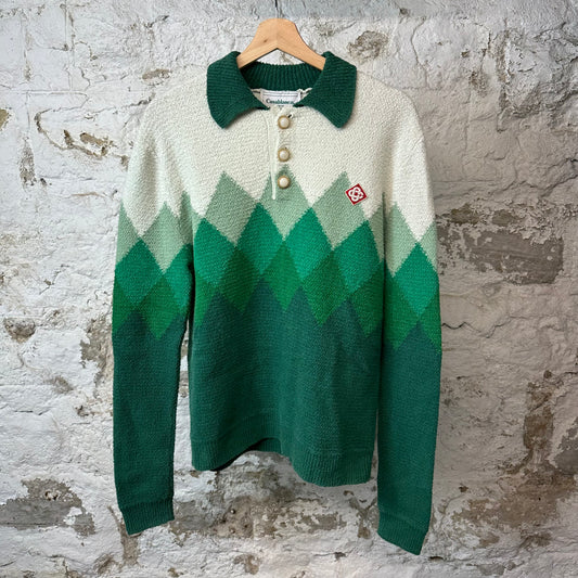 Casablanca Degrade Boucle Green Polo Sweater Sz M