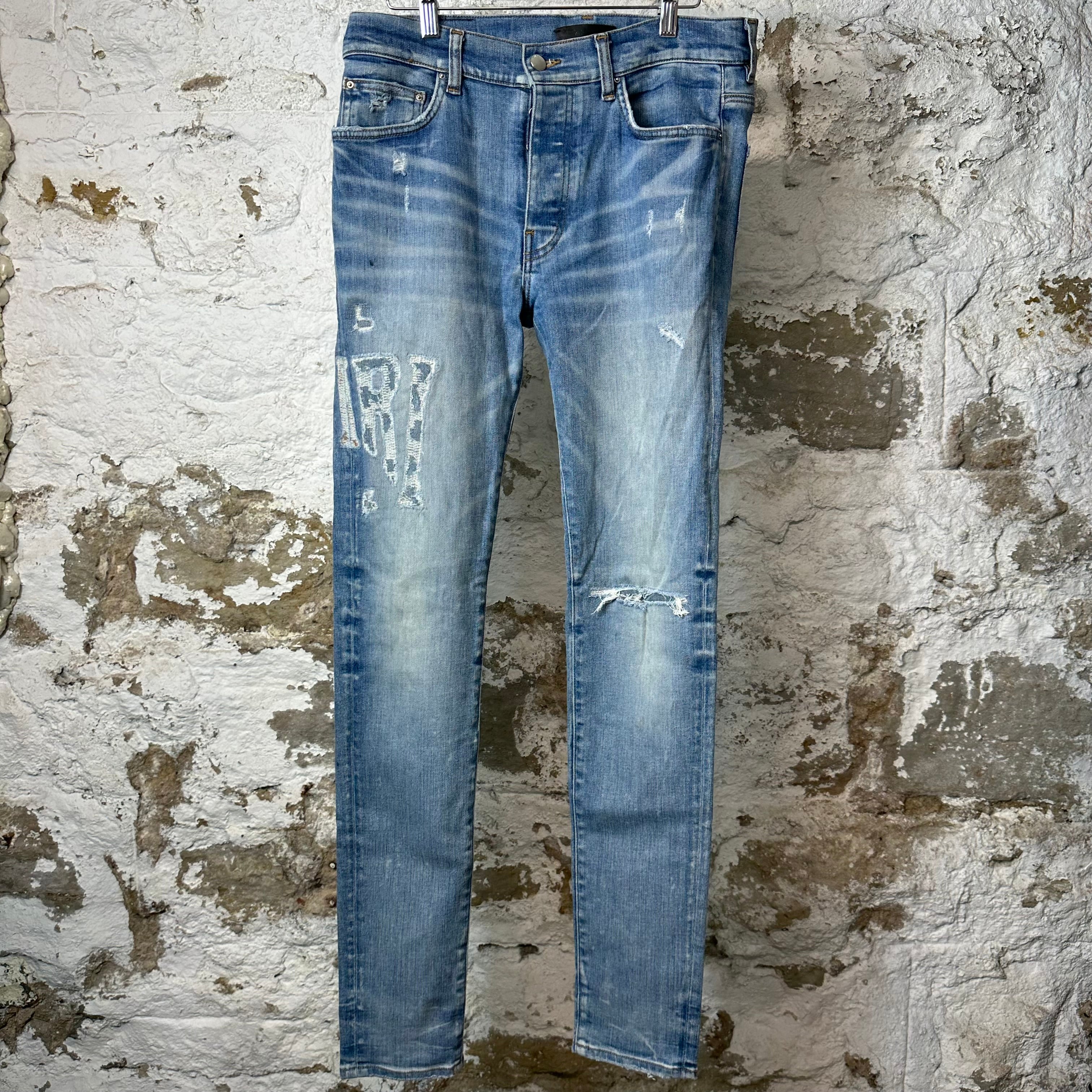 Amiri Distressed Side Spell Blue Denim Jeans Sz 31