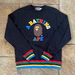 Bape College Rainbow Rib Crewneck Black Sz L DS