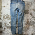 Amiri Distressed Side Spell Blue Denim Jeans Sz 38