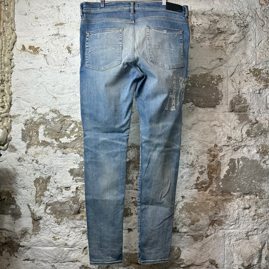 Amiri Distressed Side Spell Blue Denim Jeans Sz 38