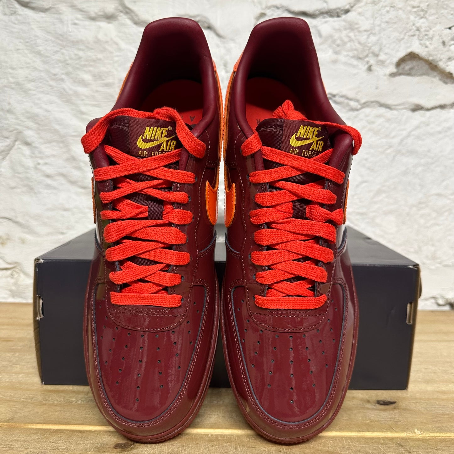 Nike Air Force 1 Low Patent Dark Team Red Safety Orange Sz 11 DS