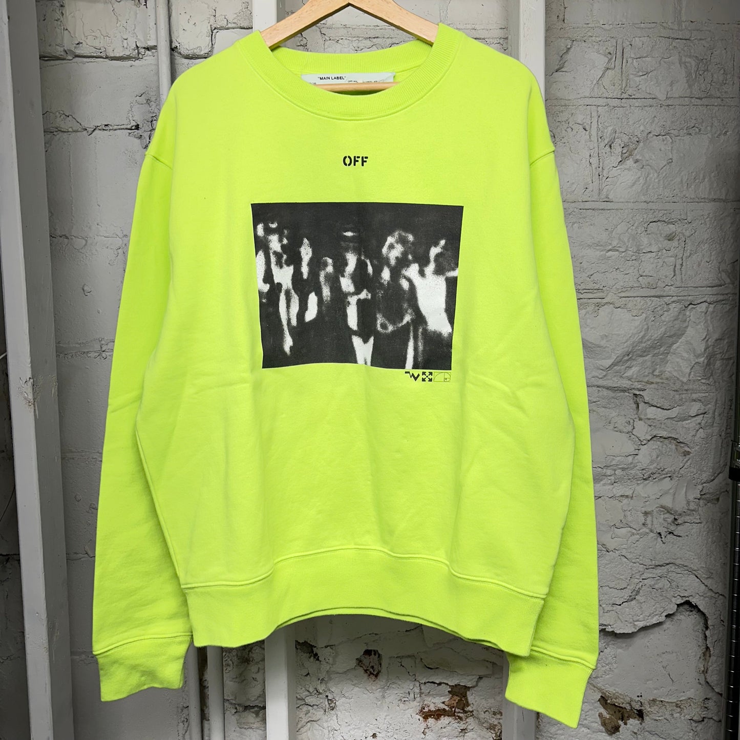 Off-White Lime Green Chest Logo Crewneck Sz XL