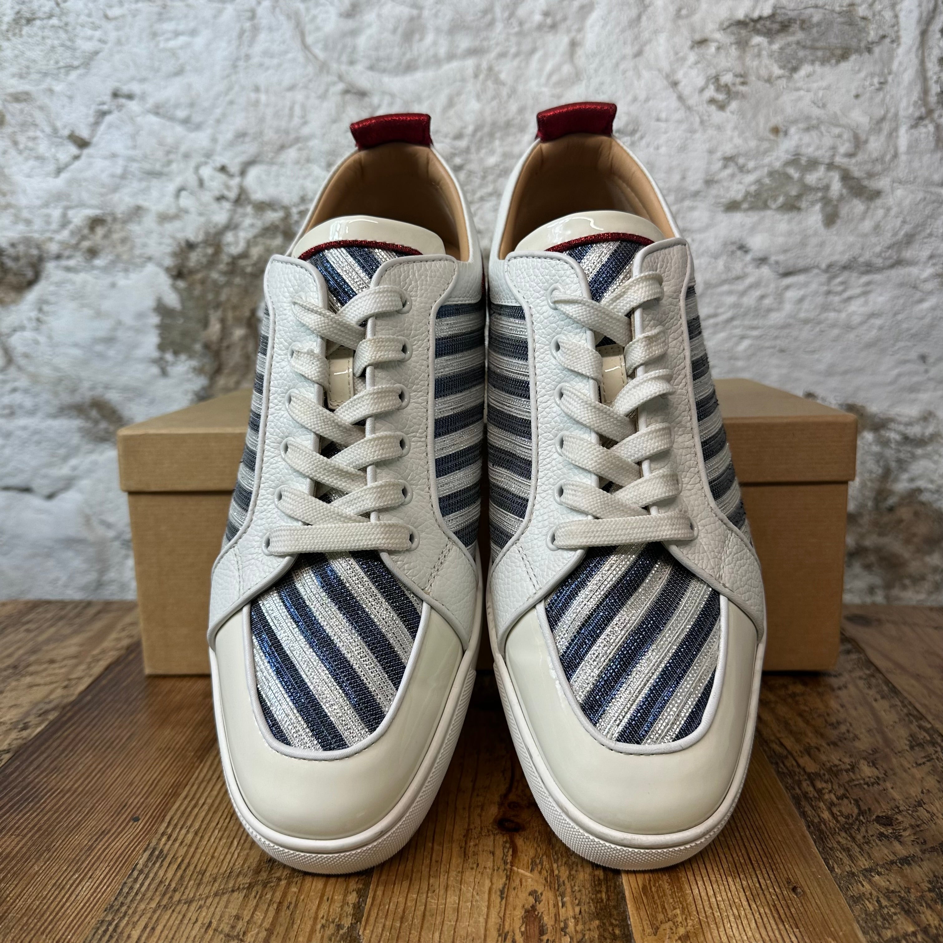 Christian Louboutin Blue Silver Stripe White Sneaker Sz 13