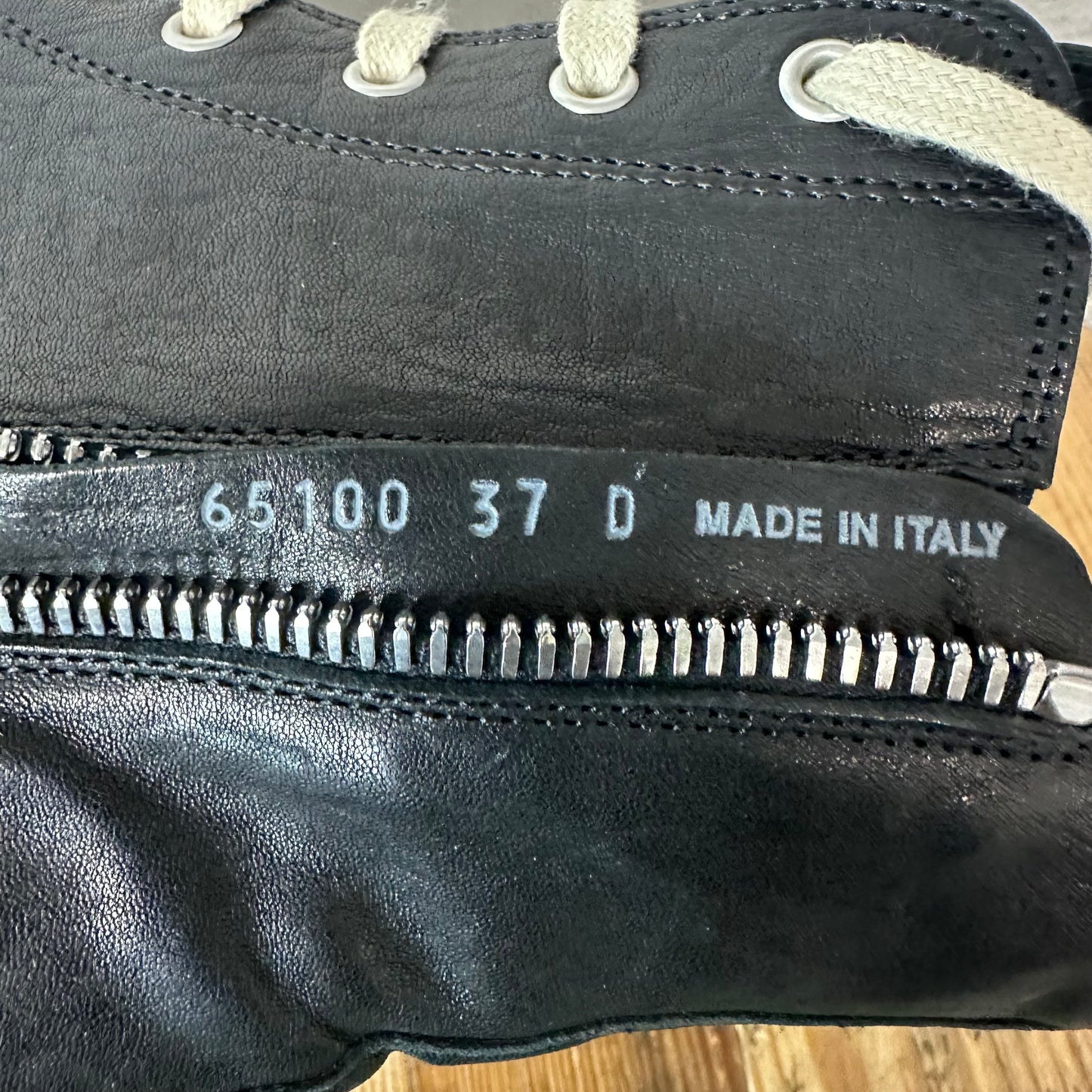 Rick Owens High Black Leather Milk Sneaker Sz 5 (37)