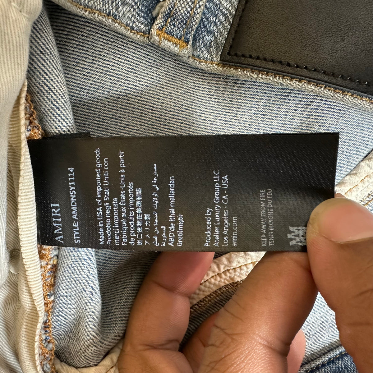 Amiri Black Leather Stagger Blue Denim Jeans Sz 29