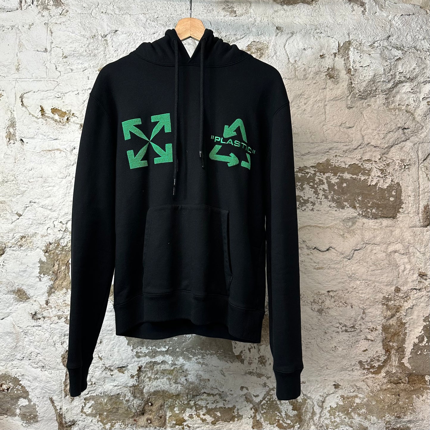 Off White Green Plastic Logo Hoodie Black Sz S