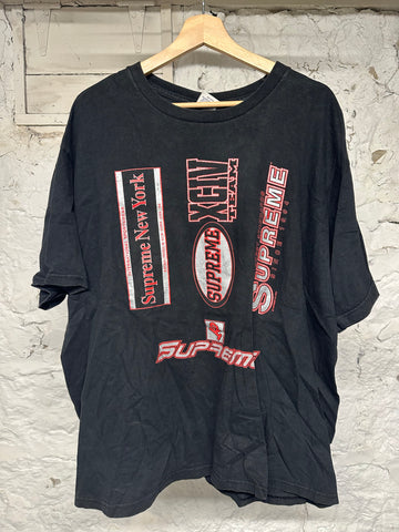 Supreme Red Grey Logos Black T-Shirt Sz XL