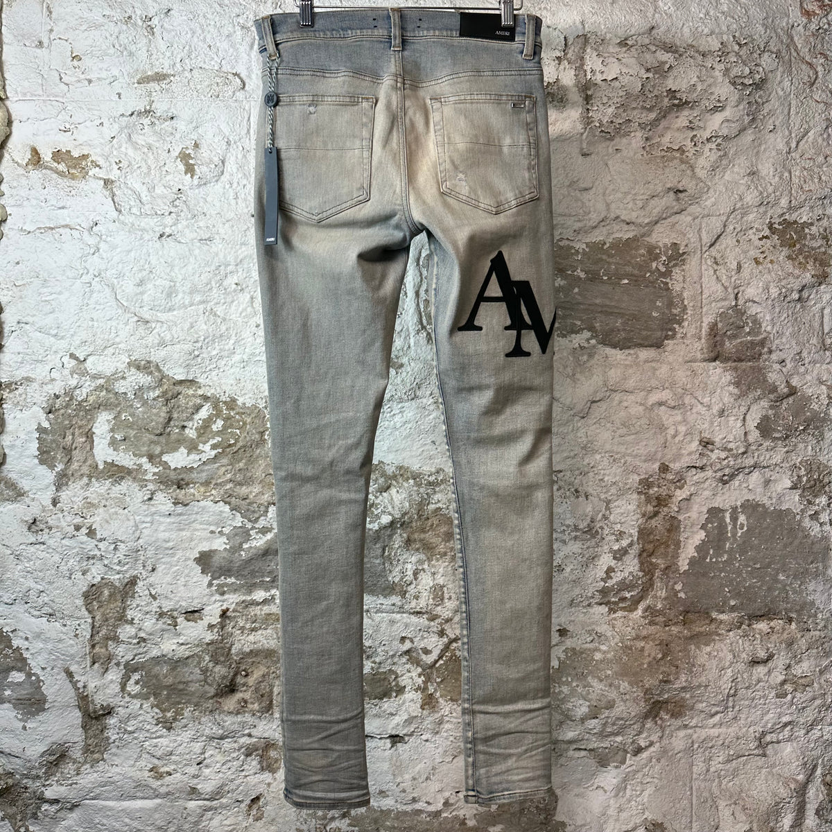 Amiri Black Leather Stagger Blue Denim Jeans Sz 29