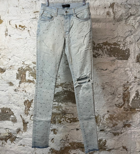 Amiri Gradient Rhinestone Lighwash Blue Denim Jeans Sz 29 (Stained)