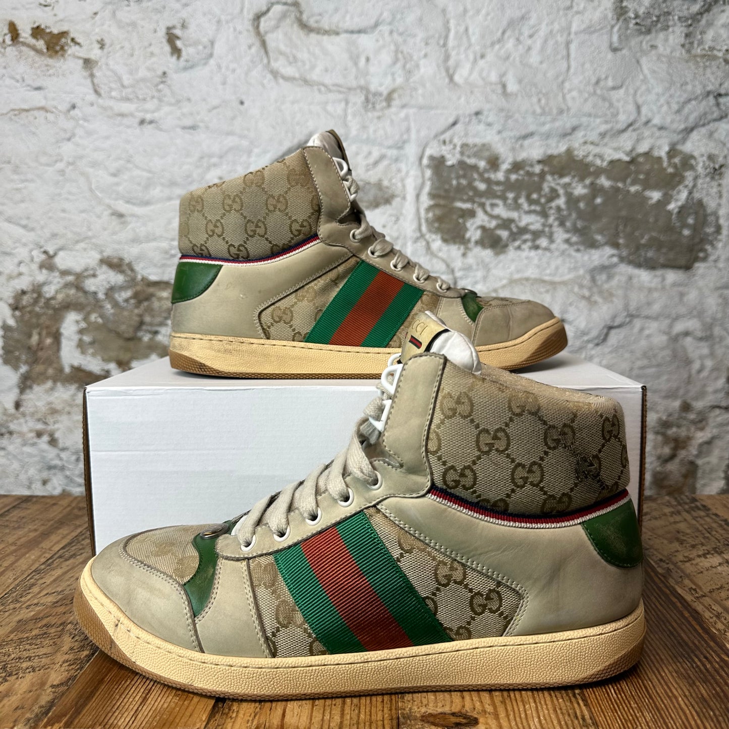 Gucci High Beige GG Monogram Screener Sneaker Sz 9.5