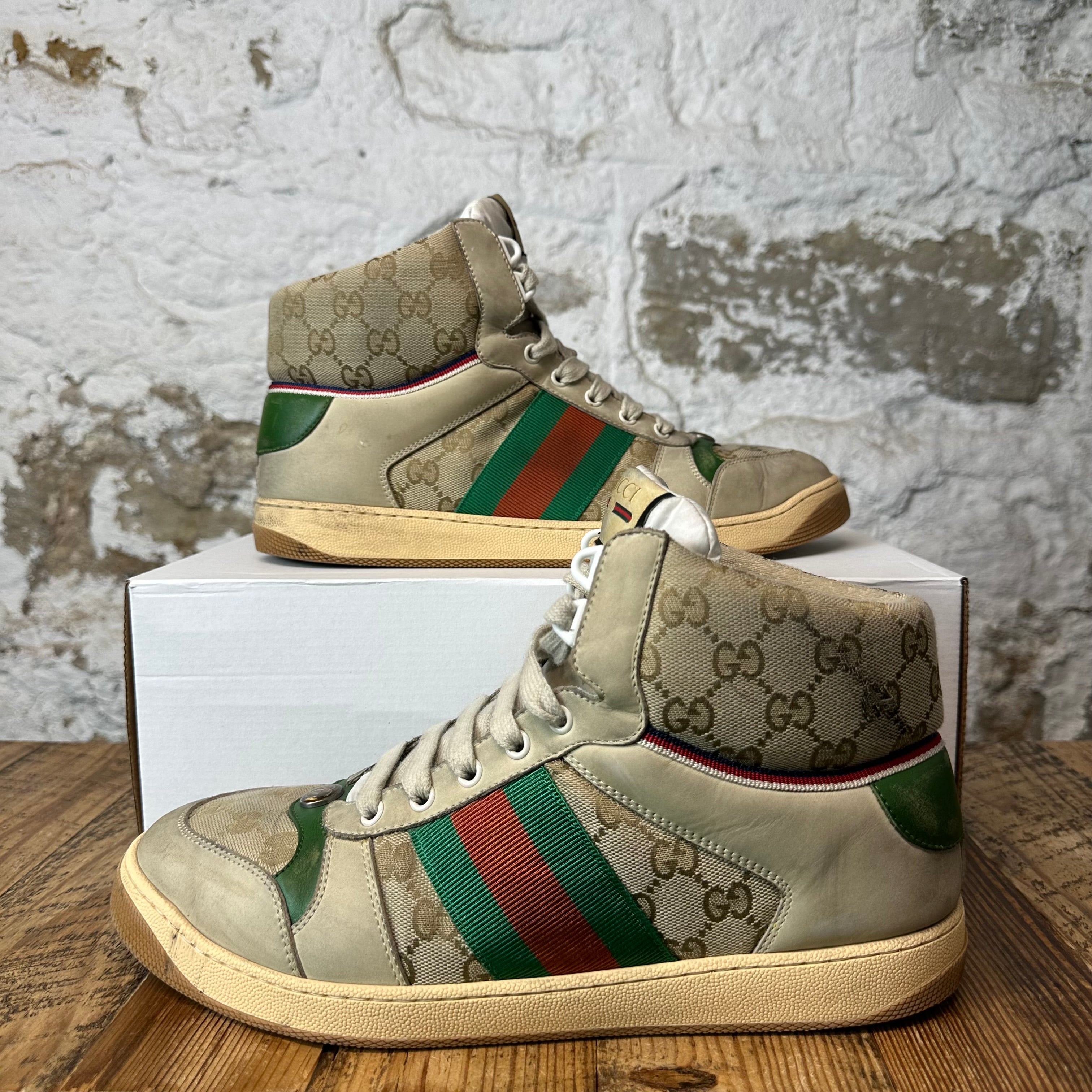 Gucci High Beige GG Monogram Screener Sneaker Sz 9.5
