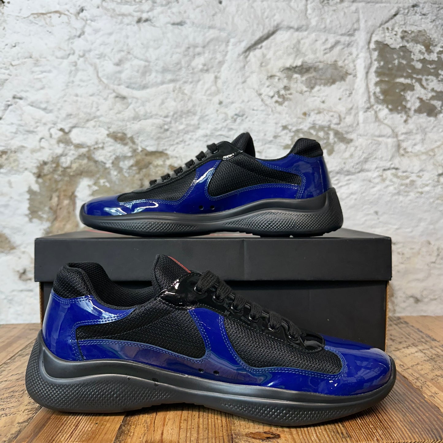 Prada Americas Cup Blue Patent Black Sneaker Sz 9.5