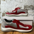 Prada Americas Cup Vintage Red Leather Strap Grey Sneaker Sz 8