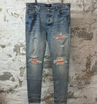 Amiri MX1 Cracked Orange Blue Denim Jeans Sz 36