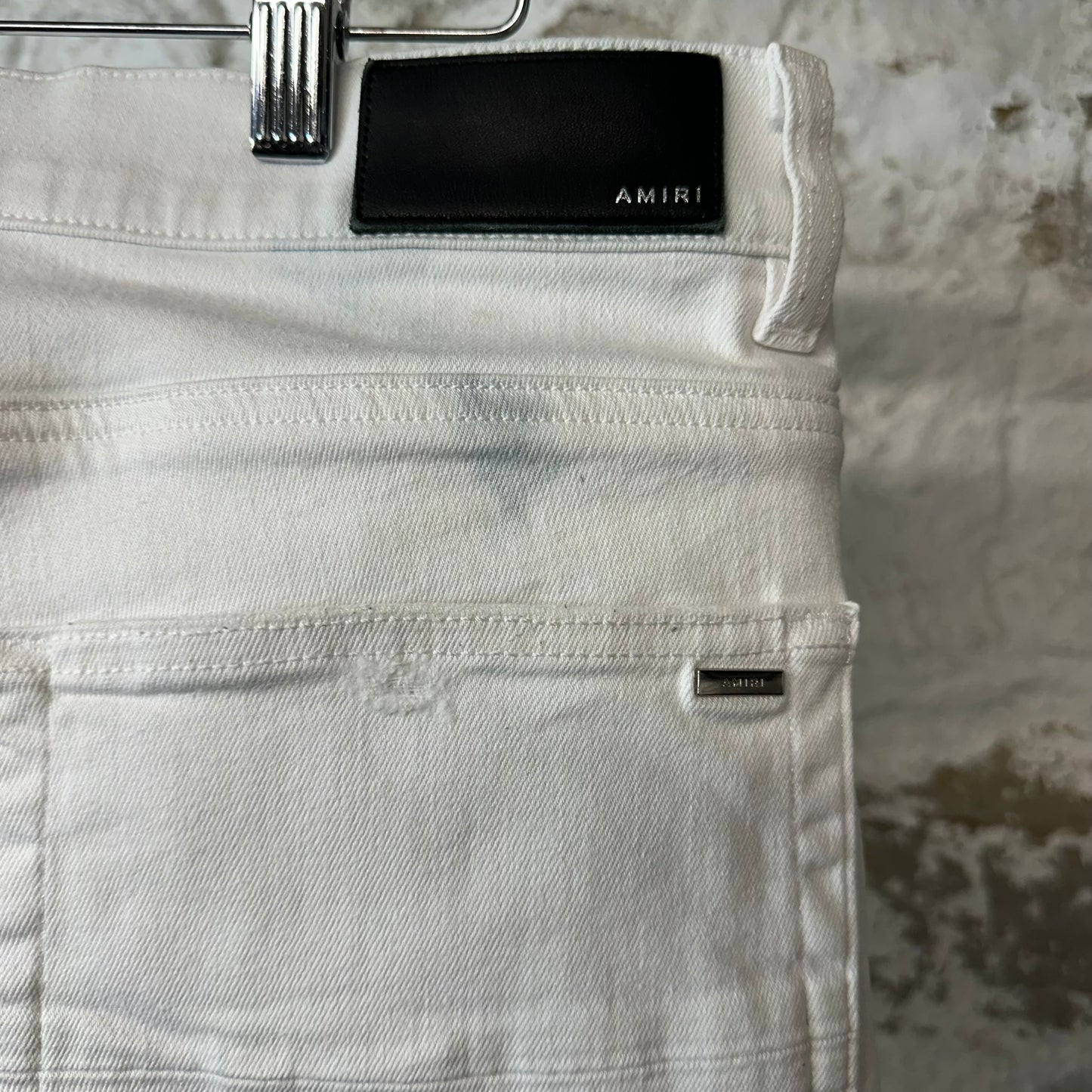 Amiri MX1 White Leather White Denim Jeans Sz 36