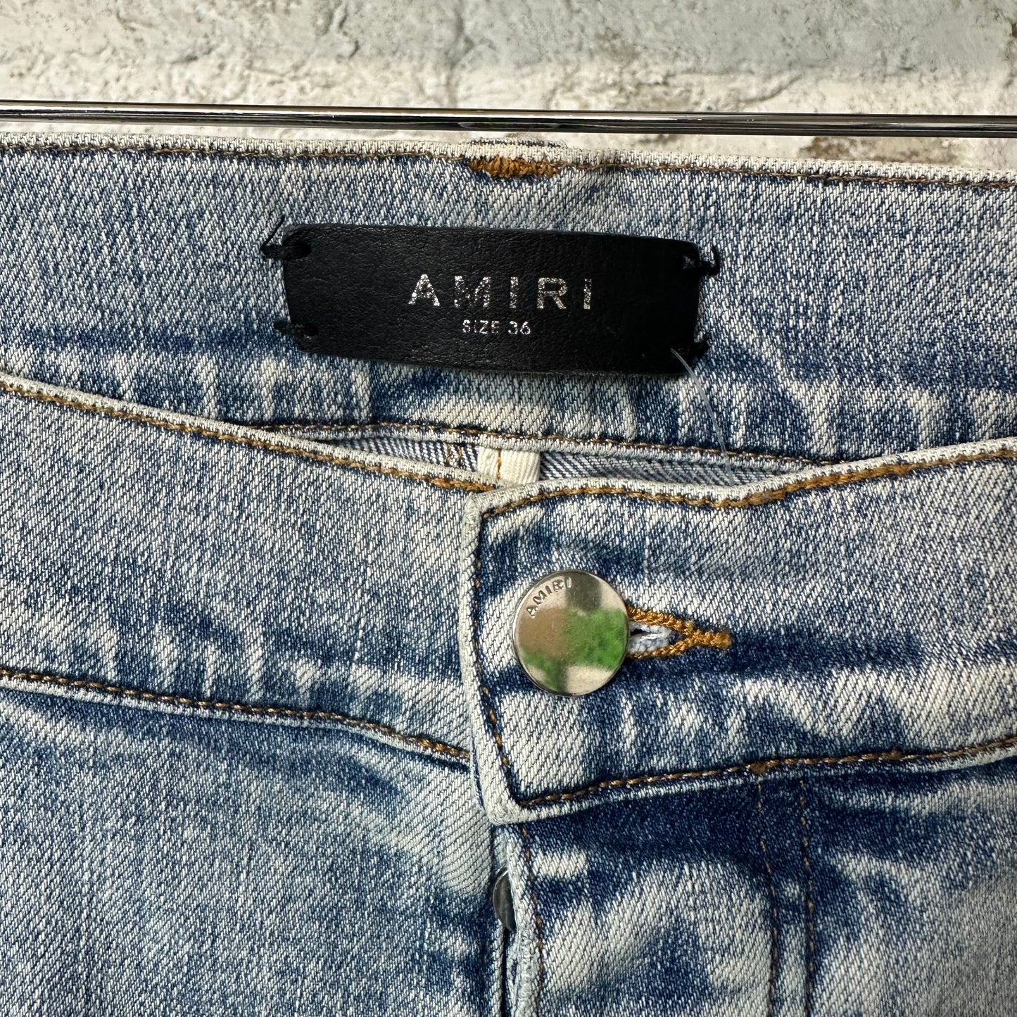 Amiri MX1 Crystal Patch Blue Denim Jeans Sz 36