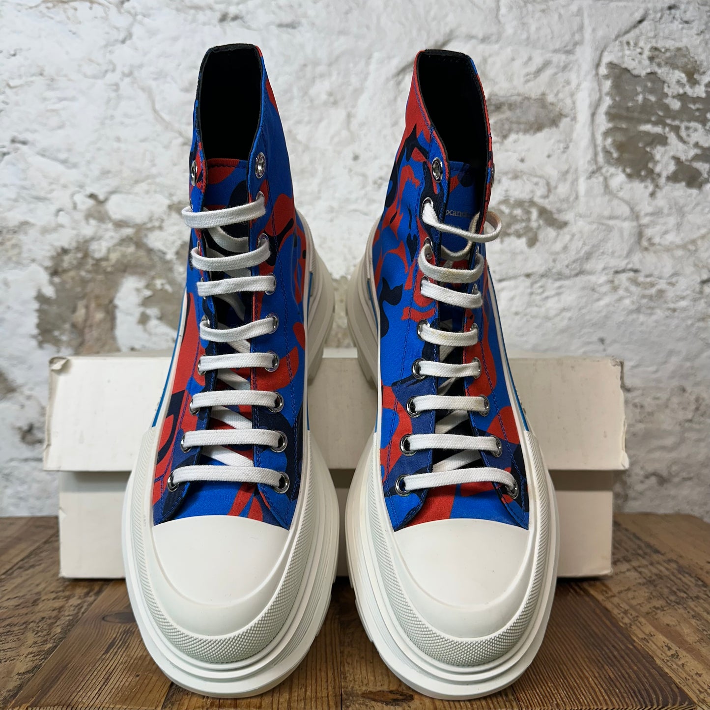 Alexander Mcqueen Blue Red Camo White Tread Boot Sz 7 (40)