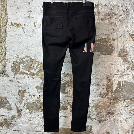 Amiri Red Tie Dye Core Logo Black Denim Jeans Sz 34