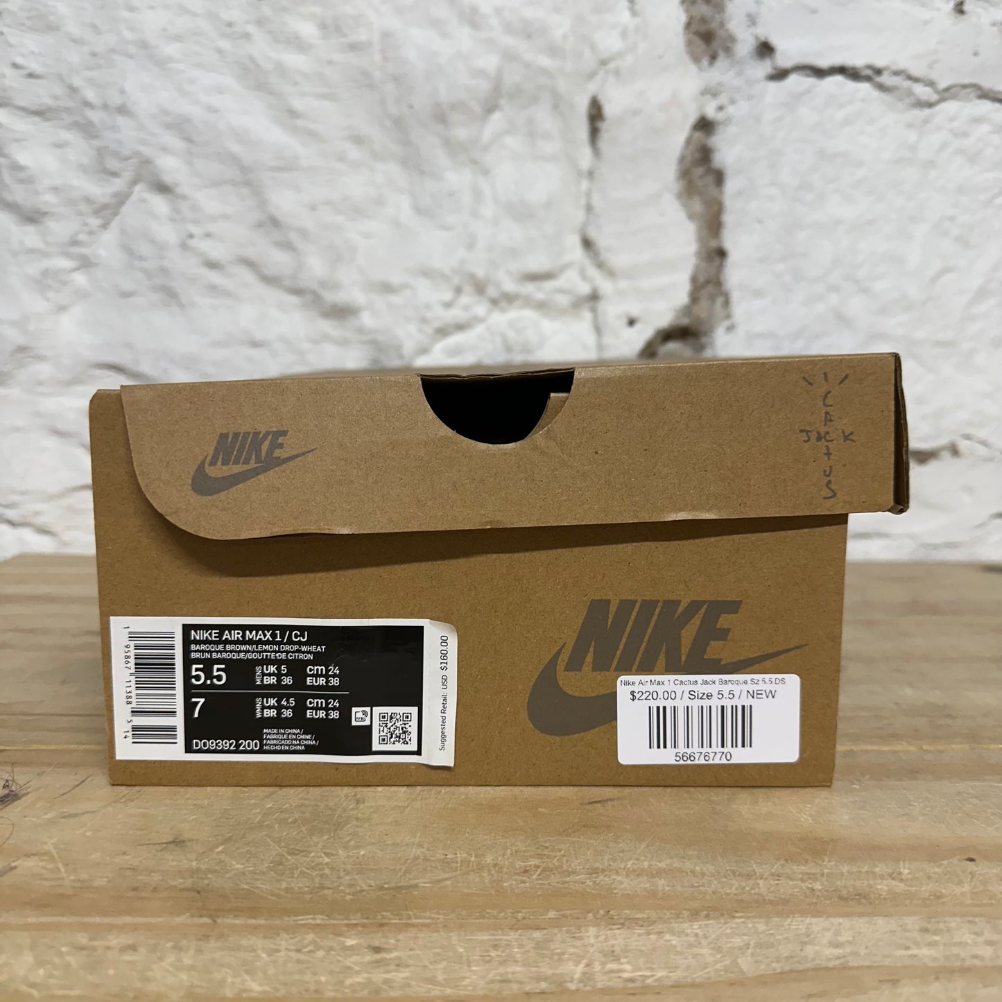 Nike Air Max 1 Cactus Jack Baroque Brown Sz 5.5 DS