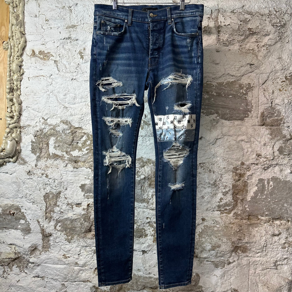 Amiri Paisley Patches Dark Blue Denim Jeans Sz 34
