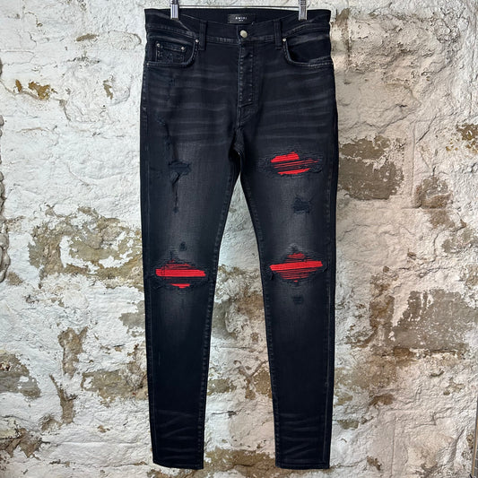 Amiri MX1 Red Suede Black Denim Jeans Sz 32