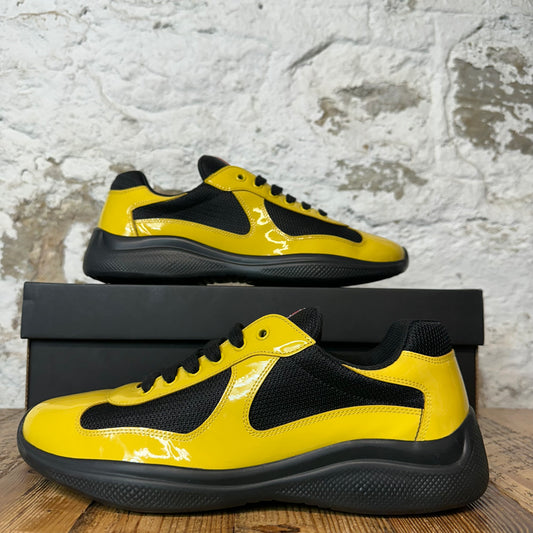 Prada Americas Cup Yellow Patent Black Sneaker Sz 8.5