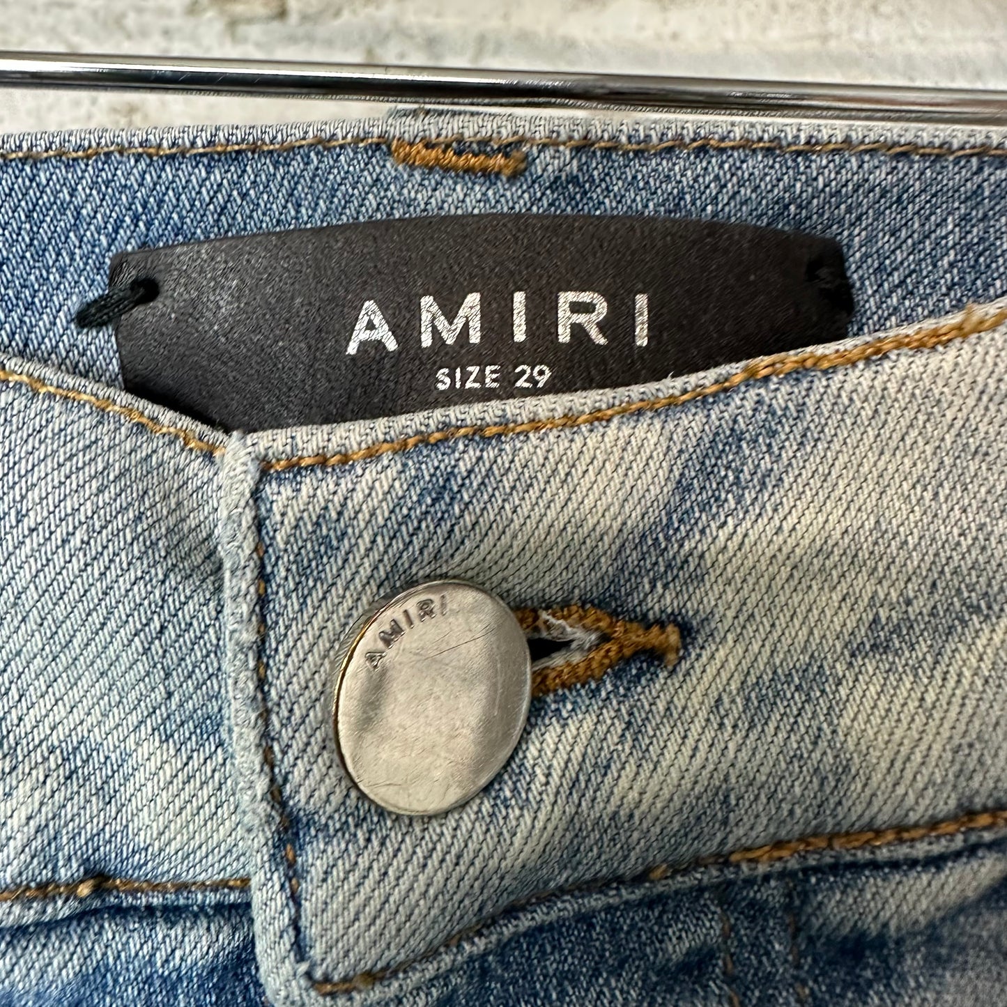 Amiri MX1 Black Paisley Thrasher Blue Denim Jeans Sz 29