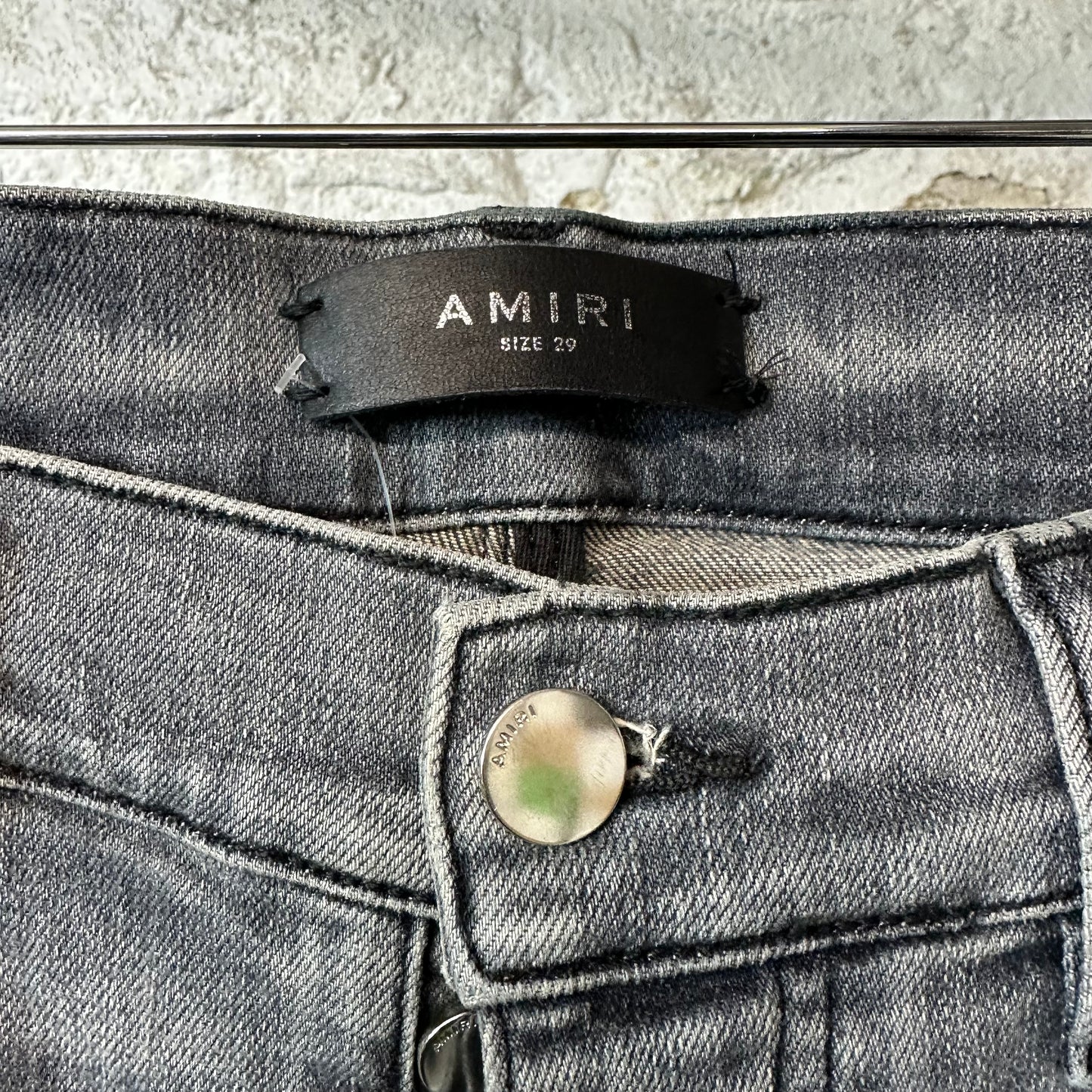 Amiri MX1 Red Leather Grey Denim Jeans Sz 29