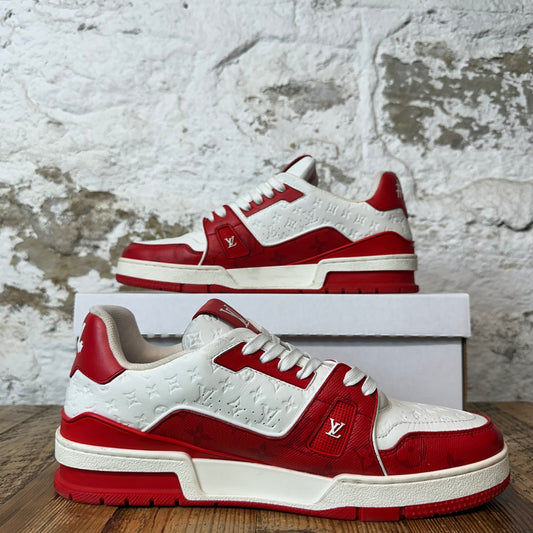 Louis Vuitton Red White Monogram Trainer Sneaker Sz 10 (8.5LV) No Box