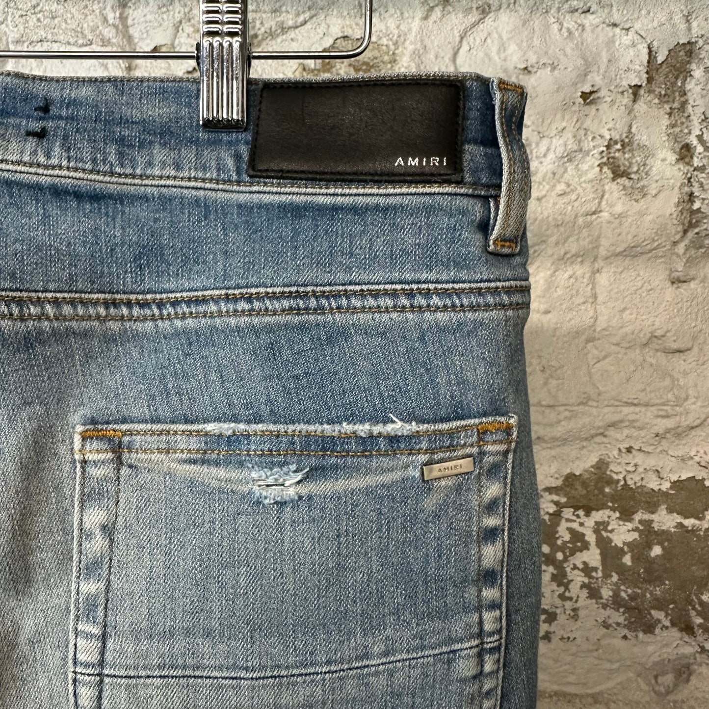 Amiri MX1 Camo Spell Patch Blue Denim Jeans Sz 32