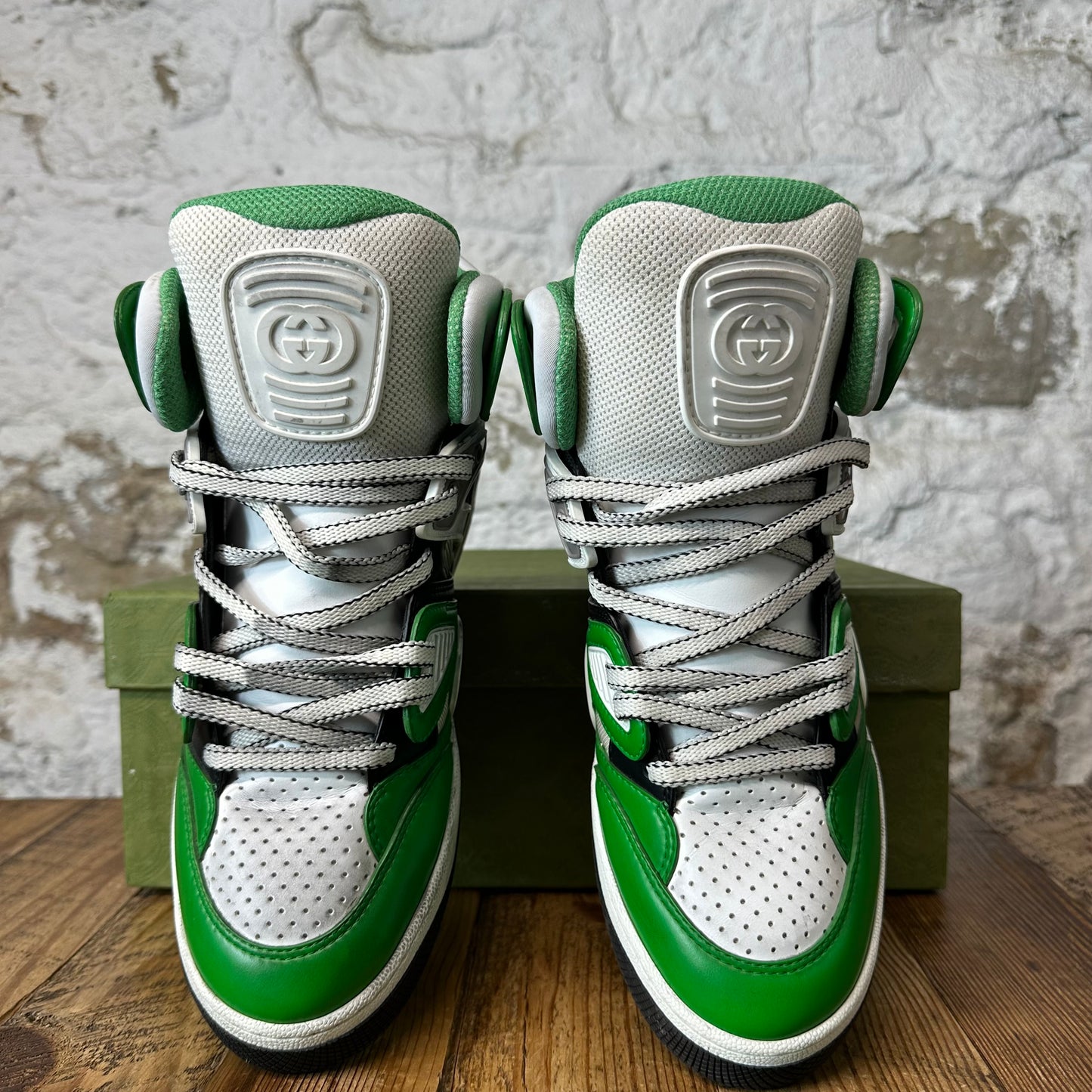 Gucci Basket White Demetra Green Sneaker Sz 7