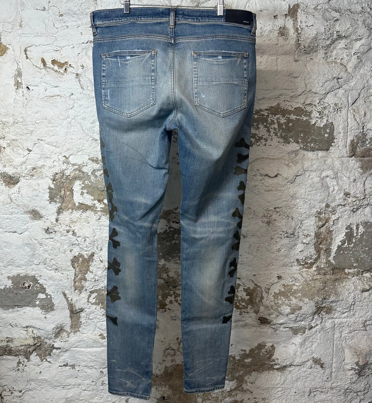 Amiri Green Camo Bones Blue Denim Jeans Sz 38