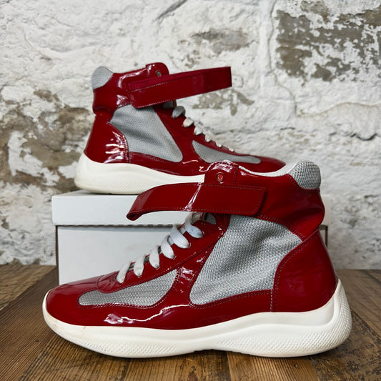 Prada Americas Cup High Red Patent Gray Sneaker Sz 8 No Box