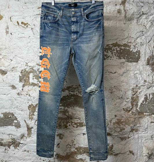 Amiri Orange TGCM Bue Denim Jeans Sz 34