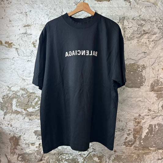 Balenciaga Mirror Spellout Black T-Shirt Sz L