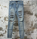 Amiri MX1 Black Paisley Blue Denim Jeans Sz 33