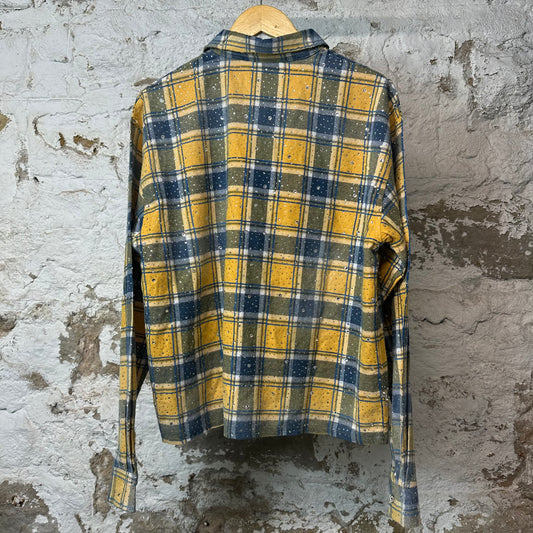 Vale Blue Yellow Plaid Rhinestone Flannel Sz M
